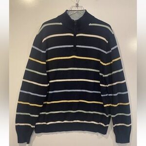 Brooks Brothers Blue Striped 1/4‎ Zip Supima Cotton Crewneck Sweater Mens XL (D)